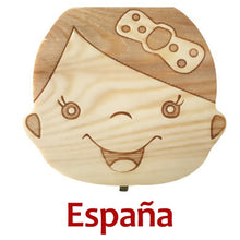 Load image into Gallery viewer, Baby Wood Tooth Box Organizer Milk Teeth Storage Language Spain English Collect Teeth Umbilica Save Gifts Baby Tooth Box
