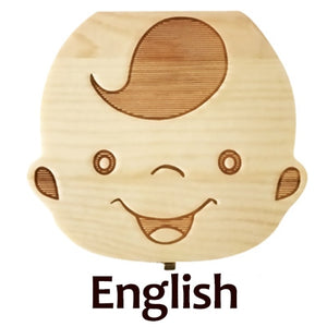 Baby Wood Tooth Box Organizer Milk Teeth Storage Language Spain English Collect Teeth Umbilica Save Gifts Baby Tooth Box